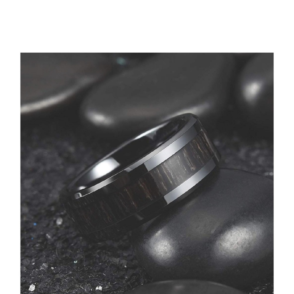 Men's Black Koa Wood Ceramic Band/Ring - Picture 3 of 4